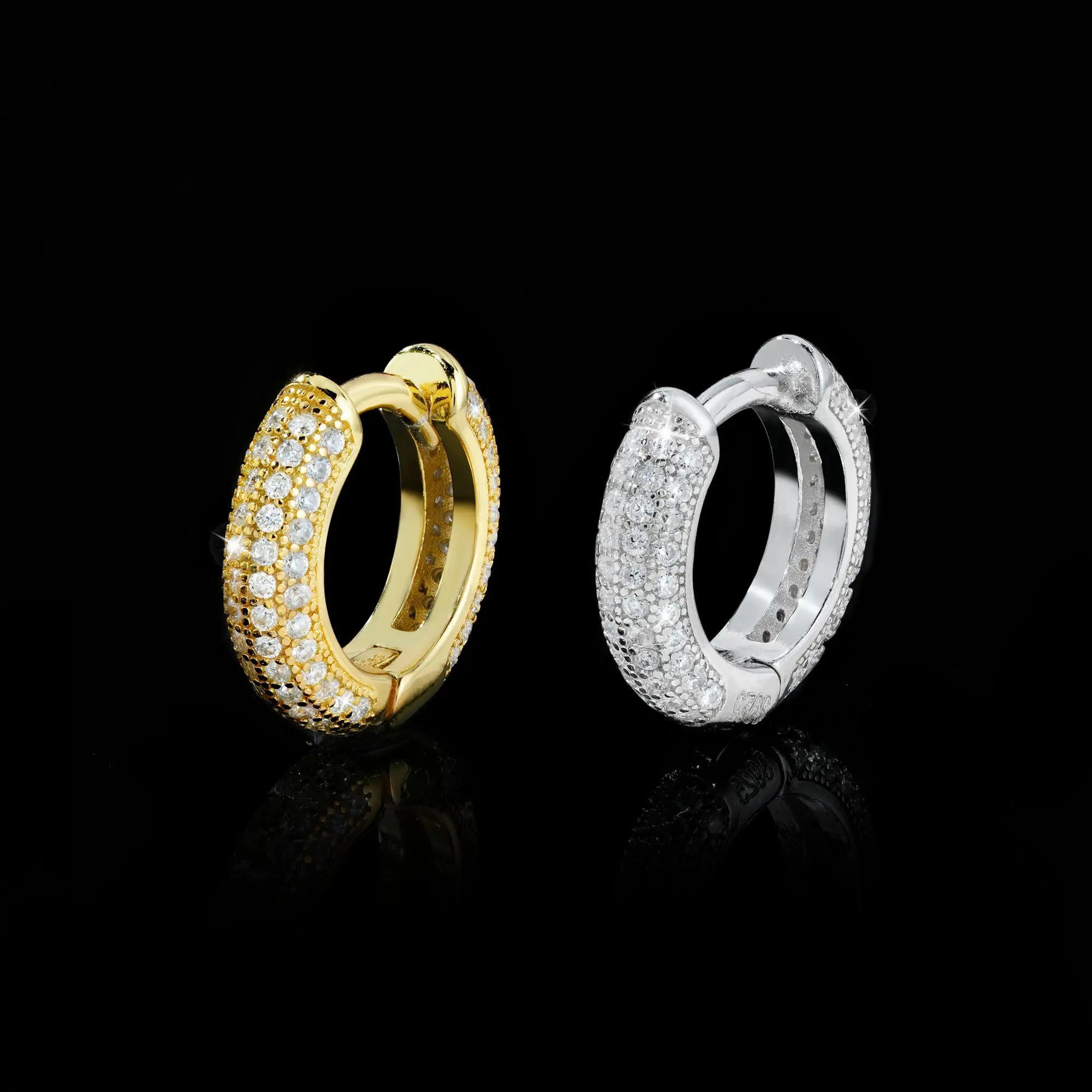 10MM Black & White Moissanite Huggie Hoop Earrings Micro Pavé Iced Out – alternate product view 2