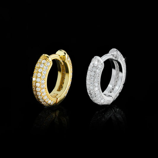 VVS moissanite iced out huggie hoop earrings in gold and silver by Sommarnox